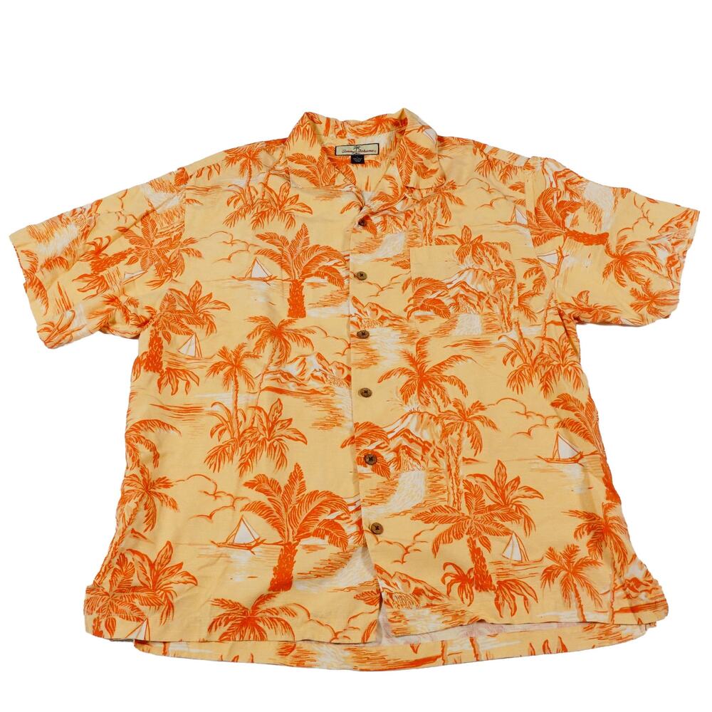 Tommy Bahama Floral Leaf Silk Hawaiian Tropical Button Up Camp Shirt Large